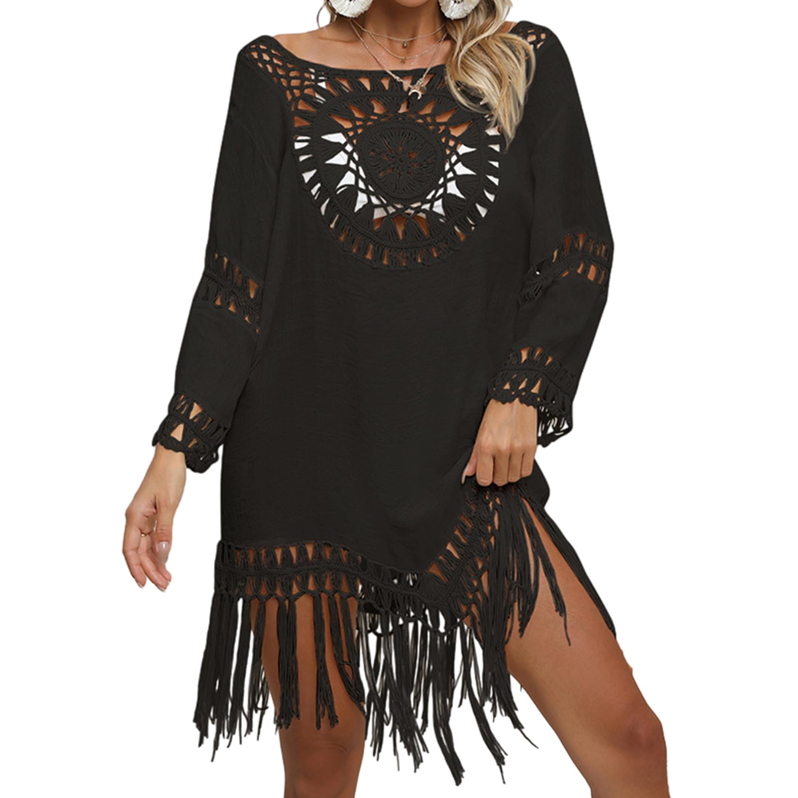 Muloo Long Sleeve Bikinis Coverup Hollow Out Bathing Suit Wrap Dress Swimwear Cover up for Girl SPA Beach Party Swimming Pool