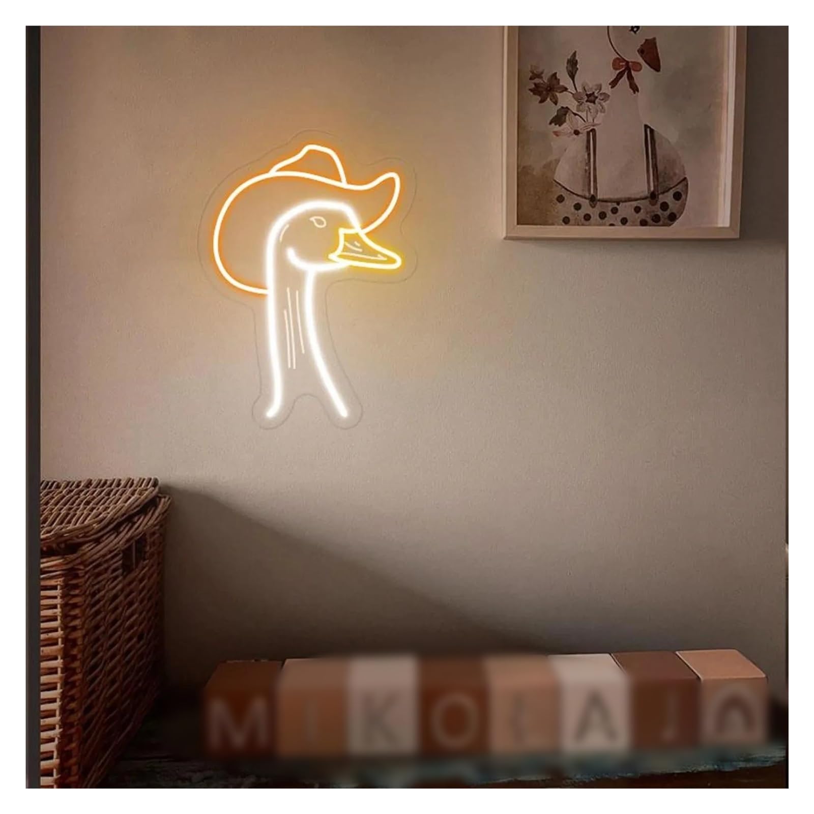 LEMST Signs Lamp Cowboy Goose Neon Sign, Cowboy Hat Funny Goose Wall Art Neon Light, Bedoom Wall Decor 33x24cm(Orange)