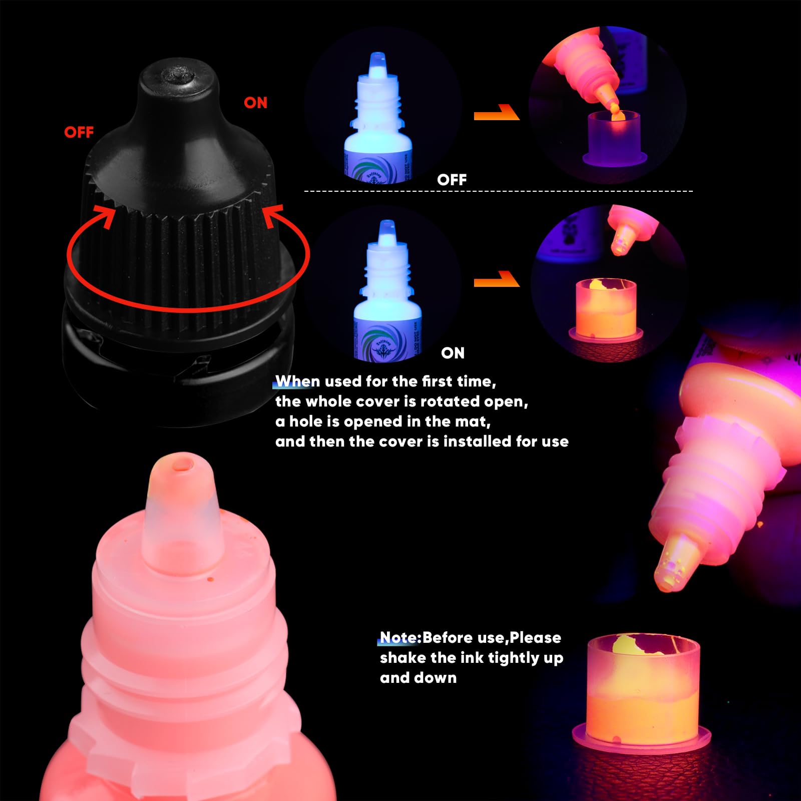 Tattoo Ink Set - Tattoo Inks Pigment Kit, 8 Color 1/2oz 15ml/Bottle Professional Tattoo Fluorescent Ink & Tattoo Equipment for Halloween Supplies (1/2 oz(15ml), 8Color): 8Color 1/6 fl.oz (5 ml)