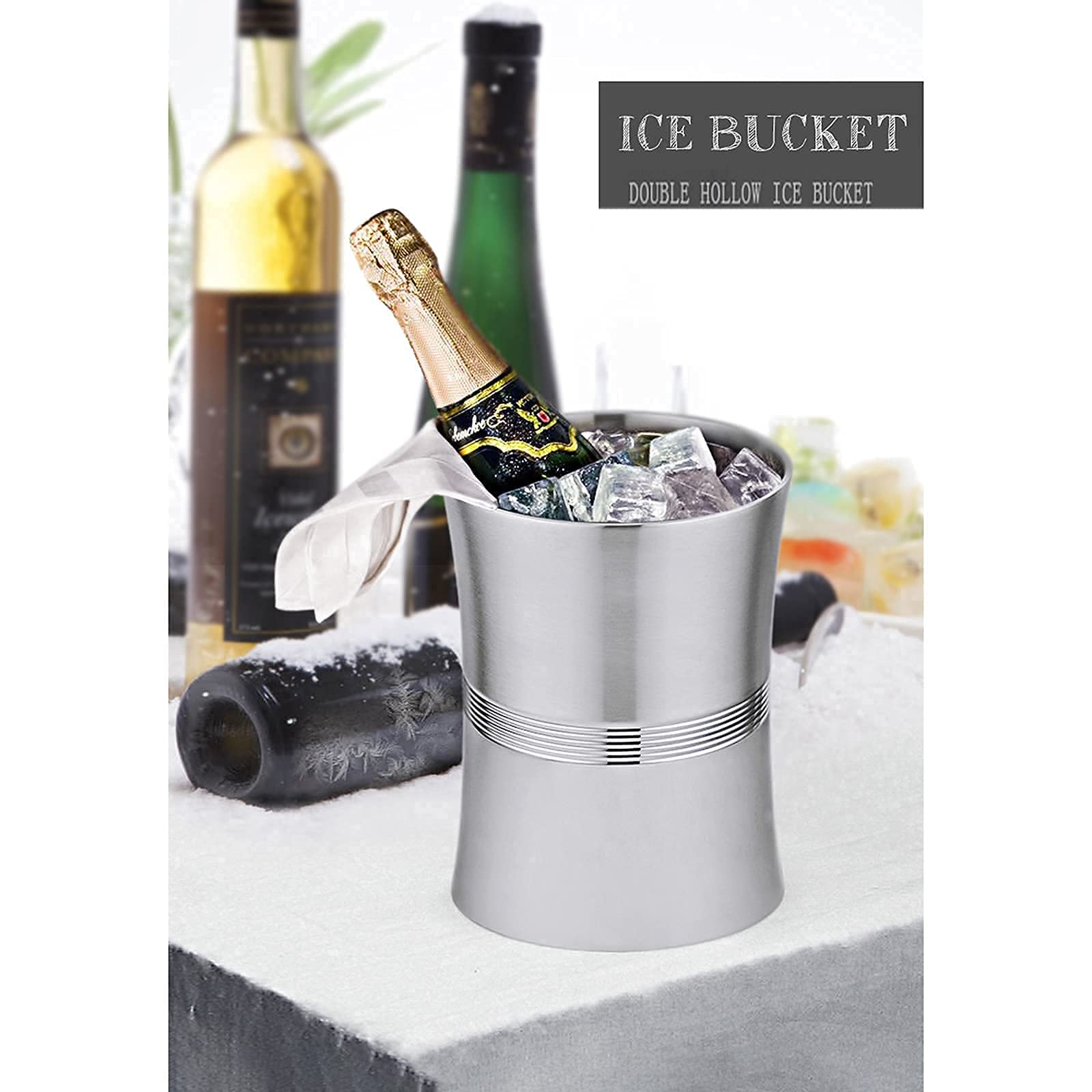 Weinkühler-Eimer,Edelstahl-Doppelwand-Eiskübel,Inklusive Eiszange,2L / 3L Halten Sie Wein kalt,Isolierte Champagner-Bier-Eiskübel,für Party,Zuhause,Club,Bar