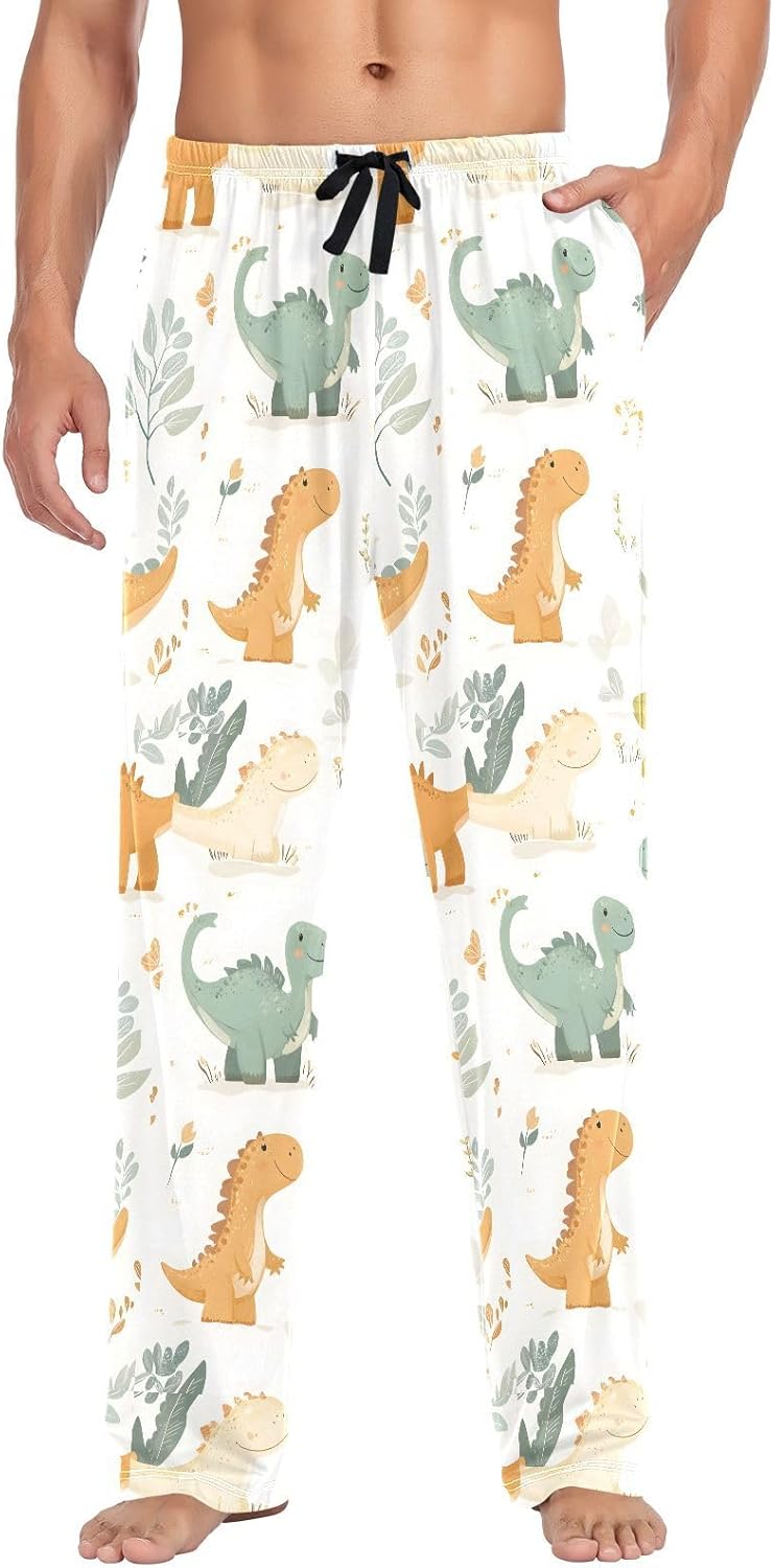 ALAZA Dinosaurs Dino Cartoon Men's Pajama Pants Men Cotton Pajama Bottoms with Pockets, S
