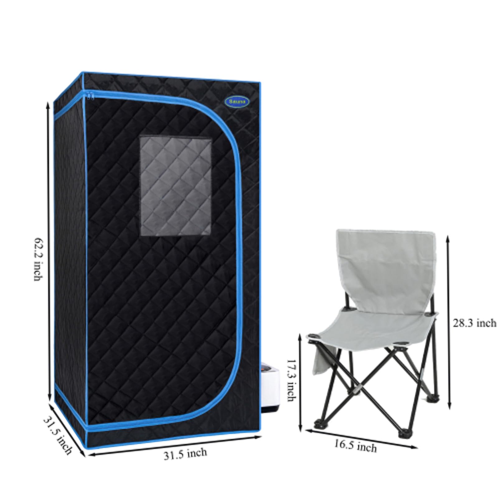 KUNSANA Portable Black Mini Plus Style Steam Sauna Tent–Personal Home Spa, with Steam Generator, Remote Control, Foldable Chair, PVC Pipes. Easy to Install,Fast Heating, with FCC & UL Certification.