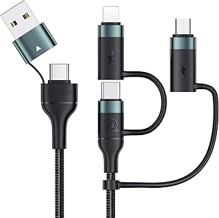 YOUSAMS PD 60W USB C Multi Fast Charging Cable Nylon Braided Cord 5-in-1 3A USB/C to Type C/Micro/Phone Fast Sync Charger Adapter Compatible with Laptop/Tablet/Phone, Green, 6.6FT
