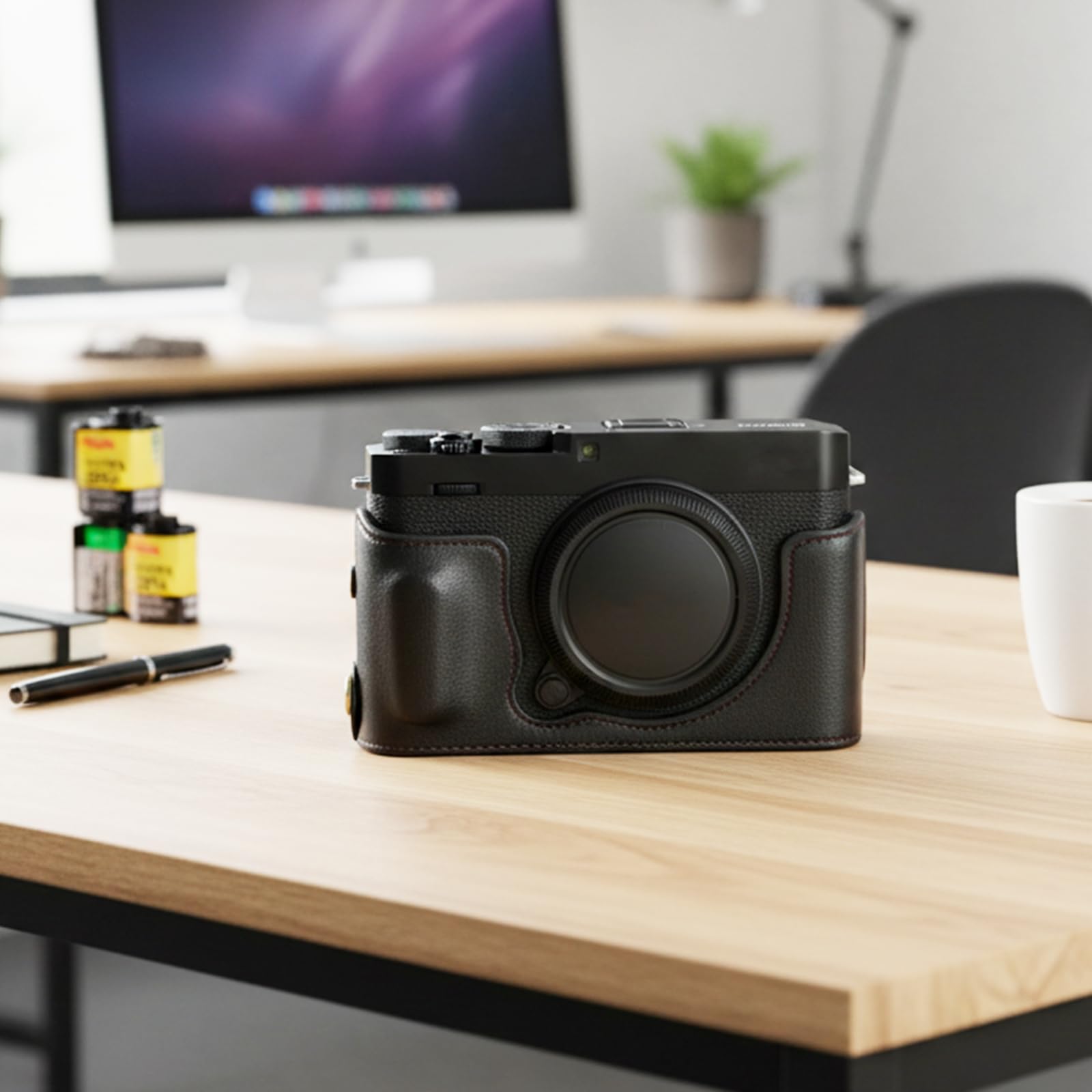 Kameratasche mit Ledersockel, Fotografie-Schutzhülle ist kompatibel mit Fuji X-E4, Leder-Schutzhülle, Halbschale, Advanced Edition, rutschfester Griff, Retro-Design (schwarz)