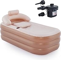 CO-Z Inflatable Bathtub for Adults with Electric Pump, Pillow, Cover & Cup Holder - Portable Foldable Spa Tub, Brown