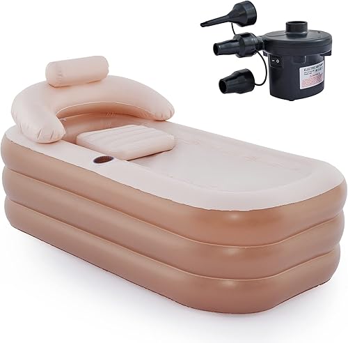 Miniatura 11 de CO-Z Bañera inflable con bomba de aire eléctrica y almohada reposacabezas para baño, bañera inflable portátil para adultos, para exteriores