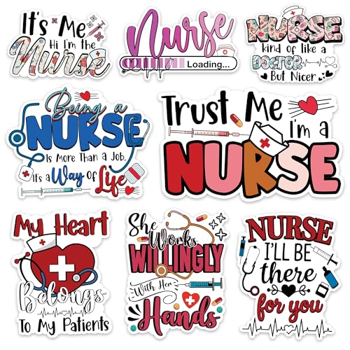 Image of Nurse Sticker 8 Pcs (Large Size) Vinyl Stickers Laptop Waterproof Decal for Car Bumper Water Bottle Notebook Window Nursing Students Birthday Decorations - Size 4 Inches