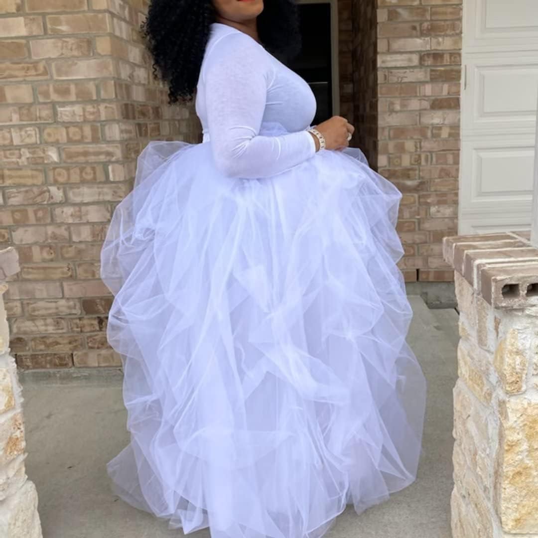 WDPL Wedding Planning Women's Long Maxi Tulle Special Occasion Bustle Night Out Skirt - Image 7