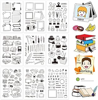 GLOBLELAND 9Pcs Daily Life Pattern Acrylic Stamps Stationery Afternoon Tea Pattern Silicone Clear Stamps for Scrapbooking Photo Card Album Decoration, 160 x 110 mm