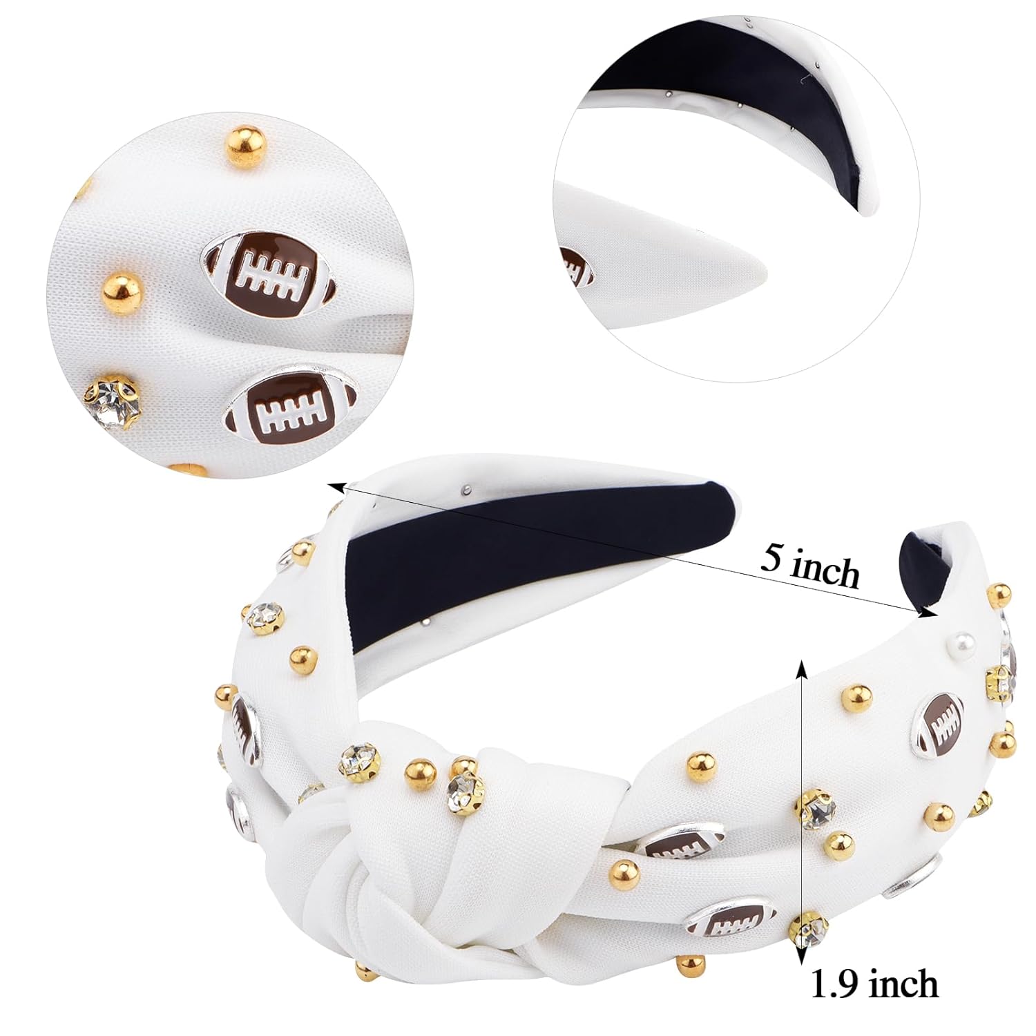 YARIEW Pearl Rhinestone Jeweled Knotted Headband Top Knot Hair Accessory for Women Sports Fans & Mom Gifts (White) - Image 5