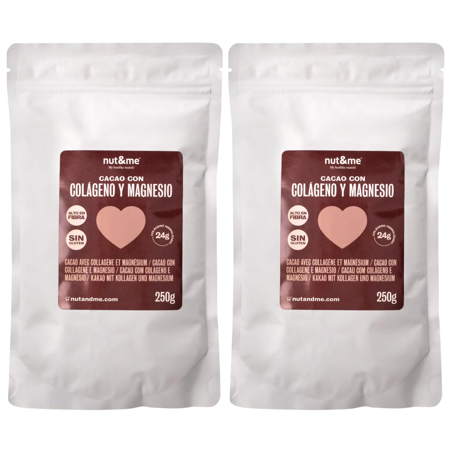 Collagène et magnésium saveur cacao 500 g nut&me | Haute teneur en magnésium | Haute teneur en fer | Source de potassium | Céto | Sans gluten, sans lactose | Pack 2 x 250 gr