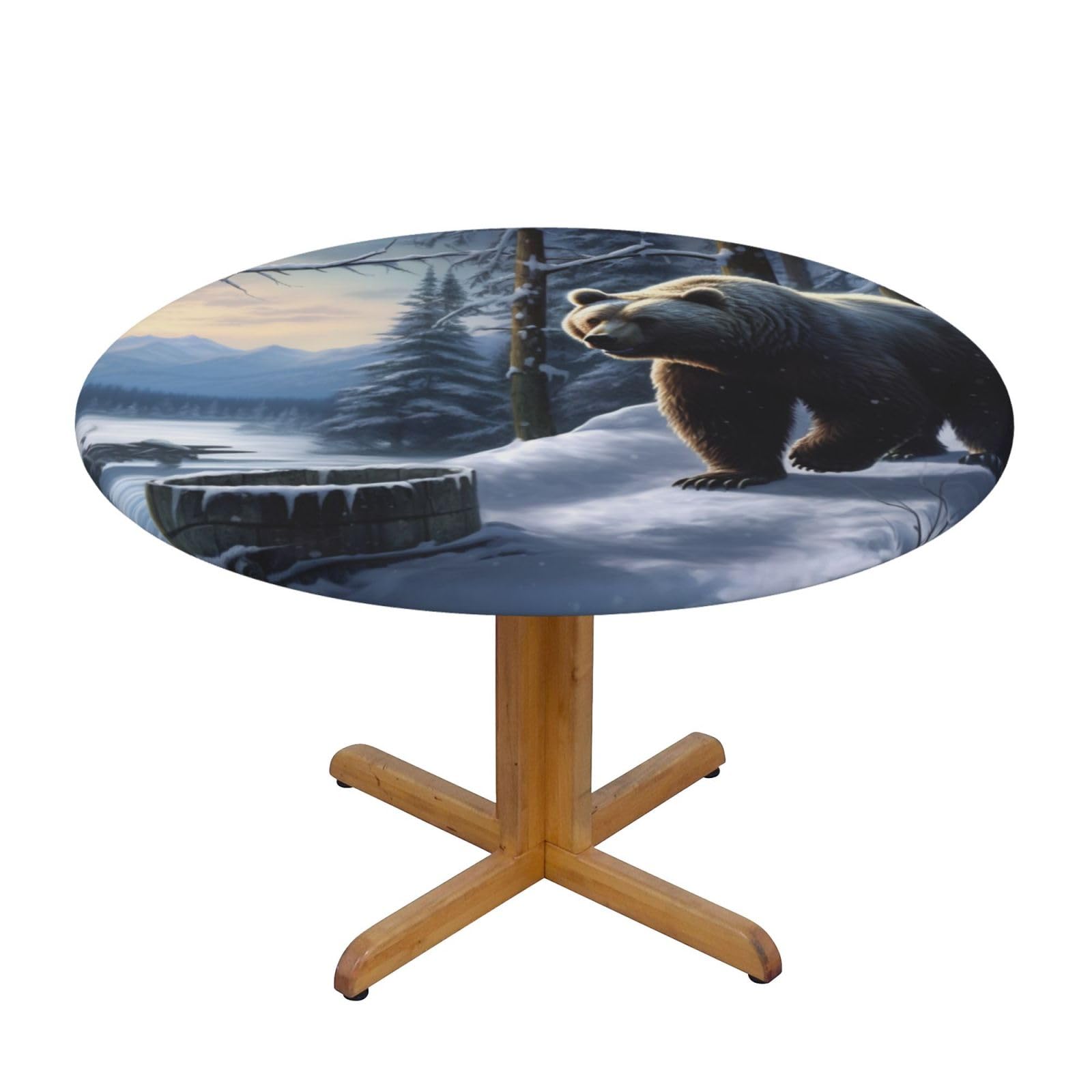 Nappe ronde imperméable ours d'hiver table 101 à 127 cm avec élastique