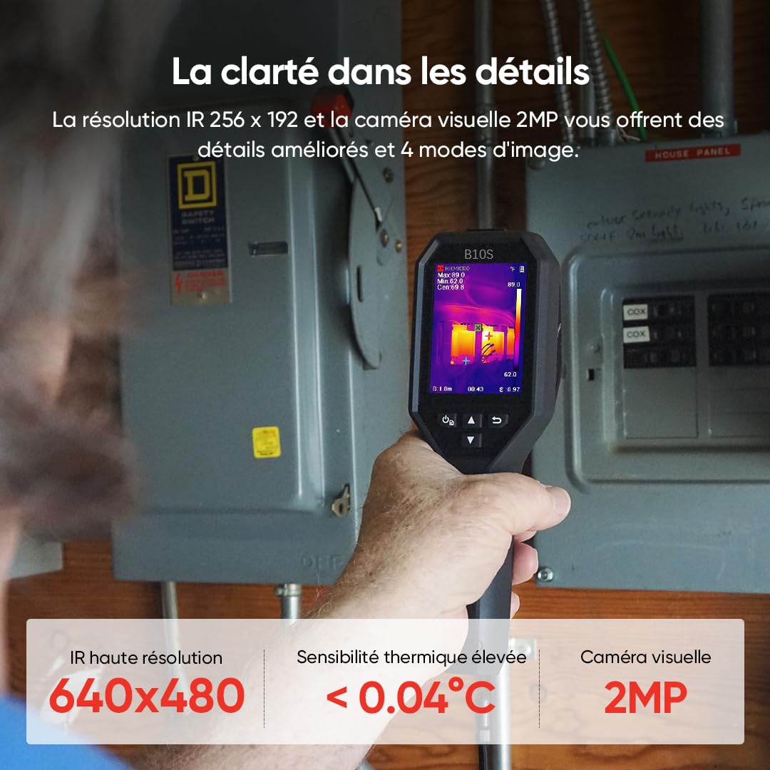 HIKMICRO B10S Caméra thermique 256 x 192 Résolution IR avec caméra visuelle 2MP, Caméra d'imagerie thermique pour l'inspection des maisons, 25 Hz, LCD 3.2" 640 × 480 Résolution, IP54, -20°C~550°C