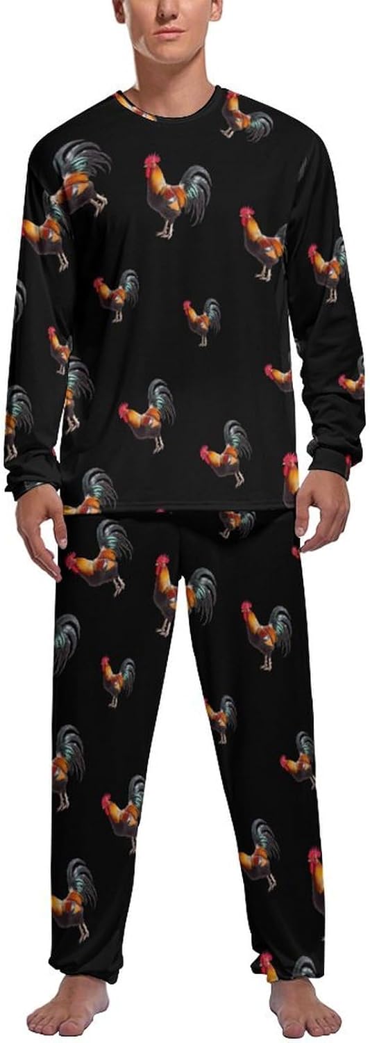 I Love My Rooster Novelty Men's Pajama Set Long Sleeve Pjs Loungewear Top And Pants