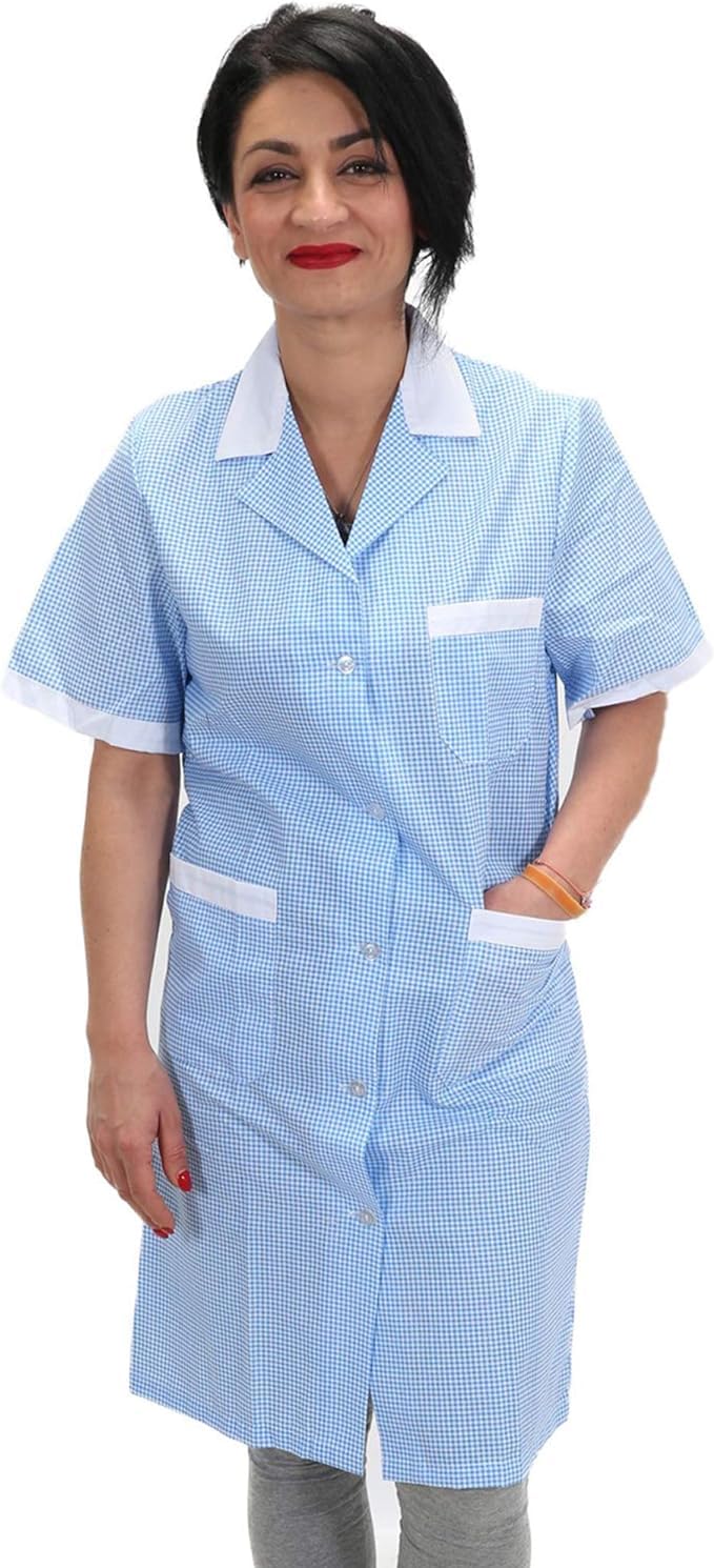 Camici da Lavoro Donna, Imprese di Pulizia, quadretto Azzurro, Operaia Domestica Cameriera AI Piani