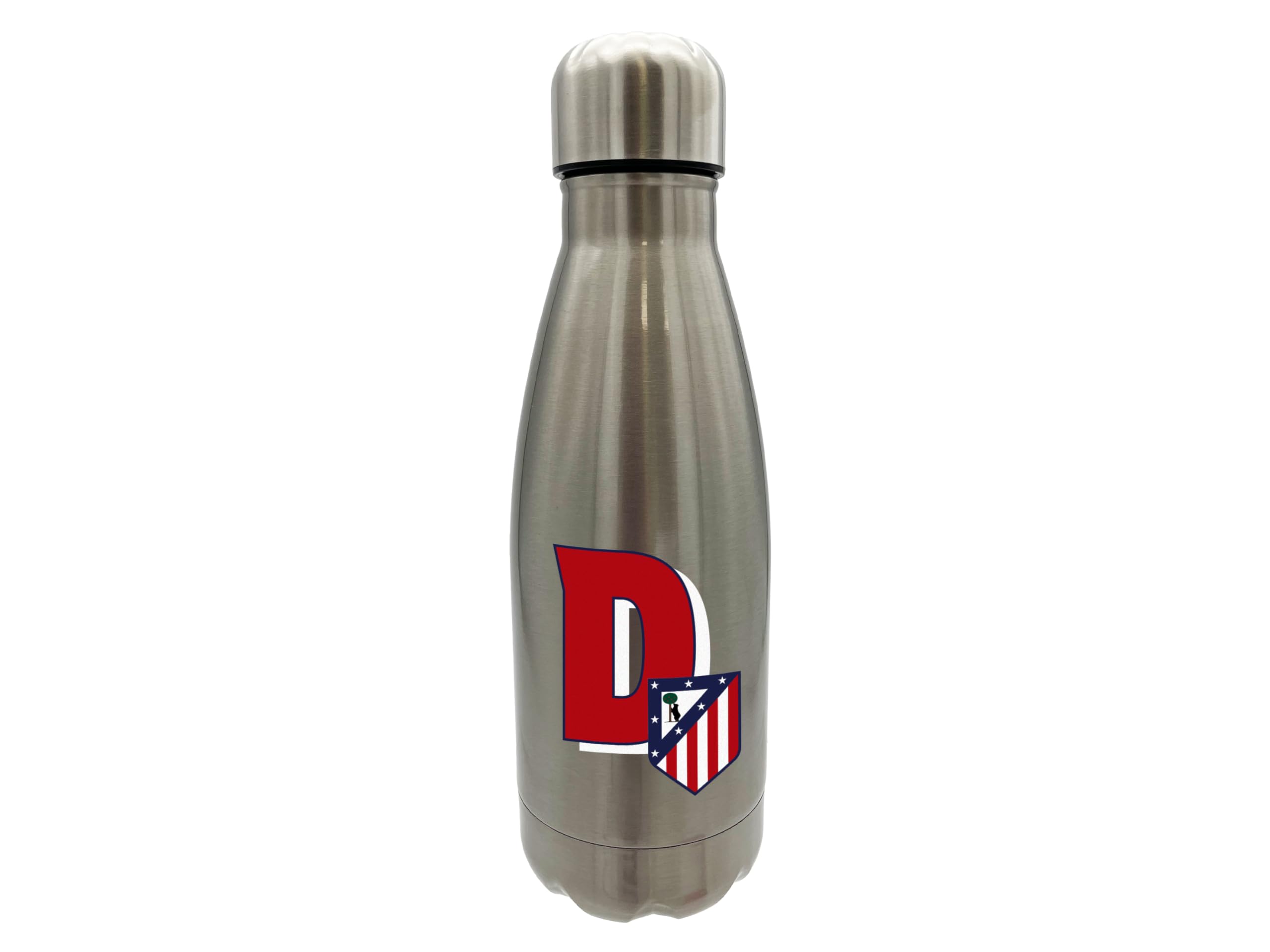CyP Brands Atlético de Madrid - Botella Agua de Acero Inoxidable, Cierre Hermético, con Diseño Letra D en Rojo, 550 ml, Color Metalizado, Producto Oficial