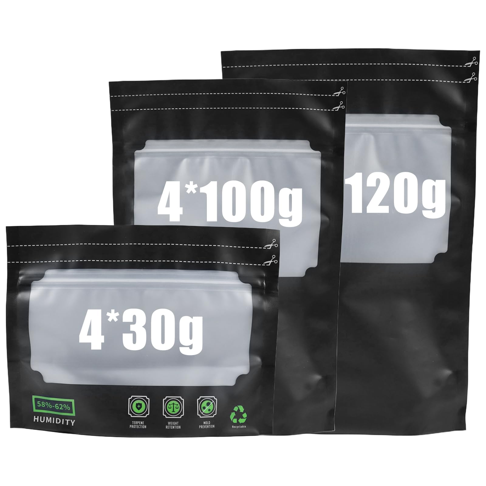 Senlinlin Black Pack Of 12 For 30G/100G/120G Reusable Storage Bags, Airtight Bag, Odour Control, Uv Protection & Moisture Control (58-62%) For Storing, Fermenting & Storing Herbs