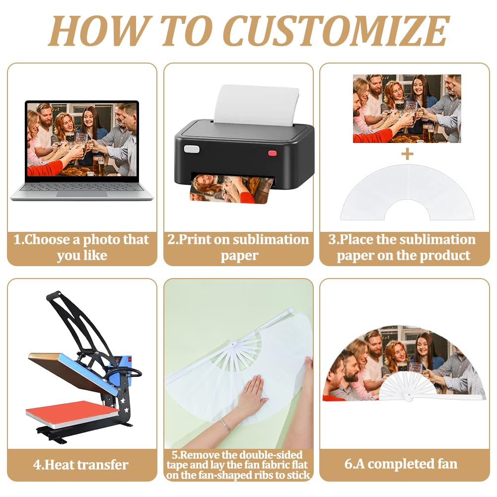 BENECREAT 4 pz di Ventagli In Bianco per Stampa a Sublimazione, Ventaglio Pieghevole Clack Fan con Stampa A Trasferimento Termico per Balli In Linea, Feste di Matrimonio e Raffreddamento (Bianco)