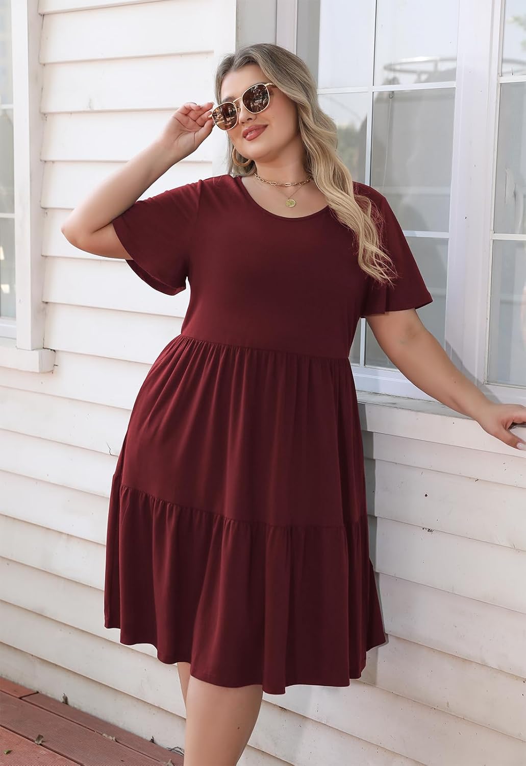 Nemidor Plus Size Summer Midi Dress for Curvy Women, Casual Layered Vintage Swing Dresses with Pockets 16-26 - Image 5