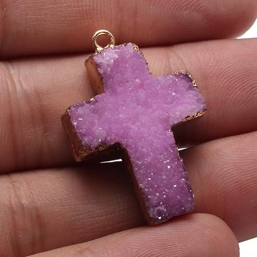 Miniatura 6 de Colgantes de ágata drusa natural, con forma de cruz, piedras preciosas de cristal para hacer collares, joyas de bricolaje, 0.86 x 1.81 pulgadas (5