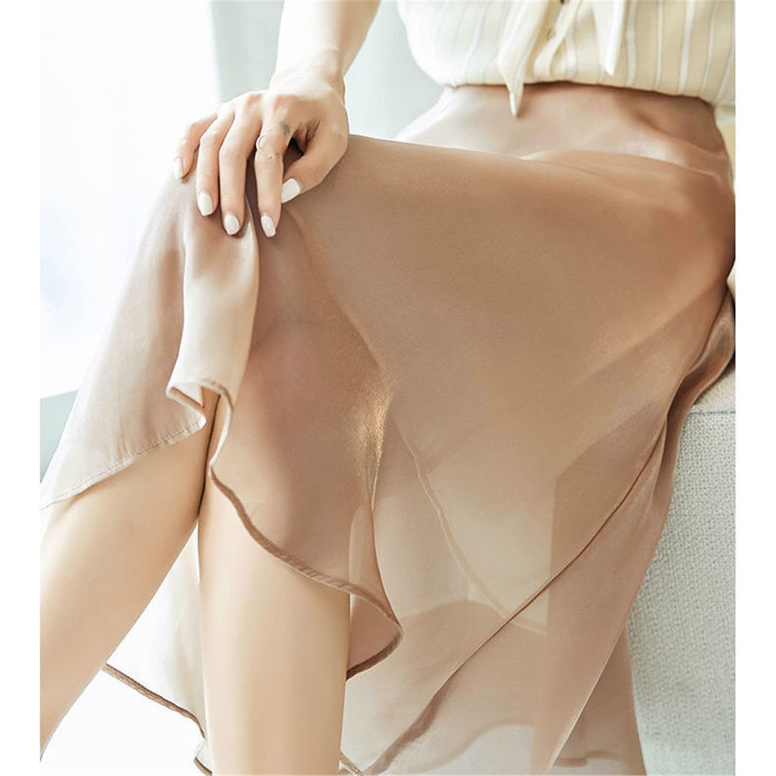 Jupes d'été en satin pour femme Grande taille, abricot, 52