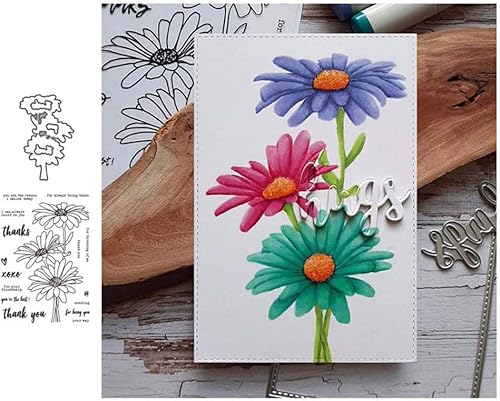 Lottoy Juego de sellos y troqueles transparentes de silicona de manzanilla para hacer tarjetas, álbum de fotos en relieve para manualidades,