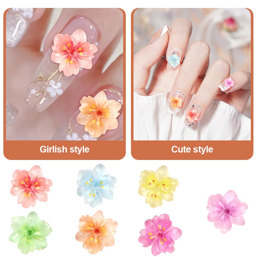 Vicloon 3D Fleur Charms Nail, 50 Pièces Fleur pour Sécoration Des Ongles Des Femmes, Petits Charme Floral pour Ongles, Strass Ongle Nail Art, Décoratives pour Nails Art