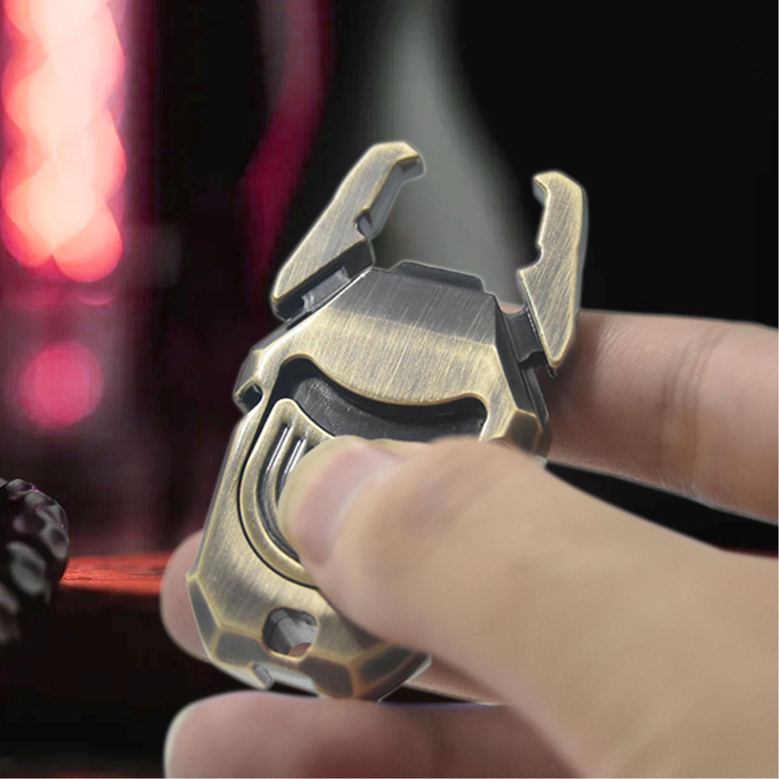 Denash Push-Slider-Spielzeug, 3-Tasten-Slider aus Metall, Sensorisches Fidget mit Flaschenöffner, ägyptisches Skarabäus-Design, Stressabbau-Gerät für Erwachsene (Bronze)