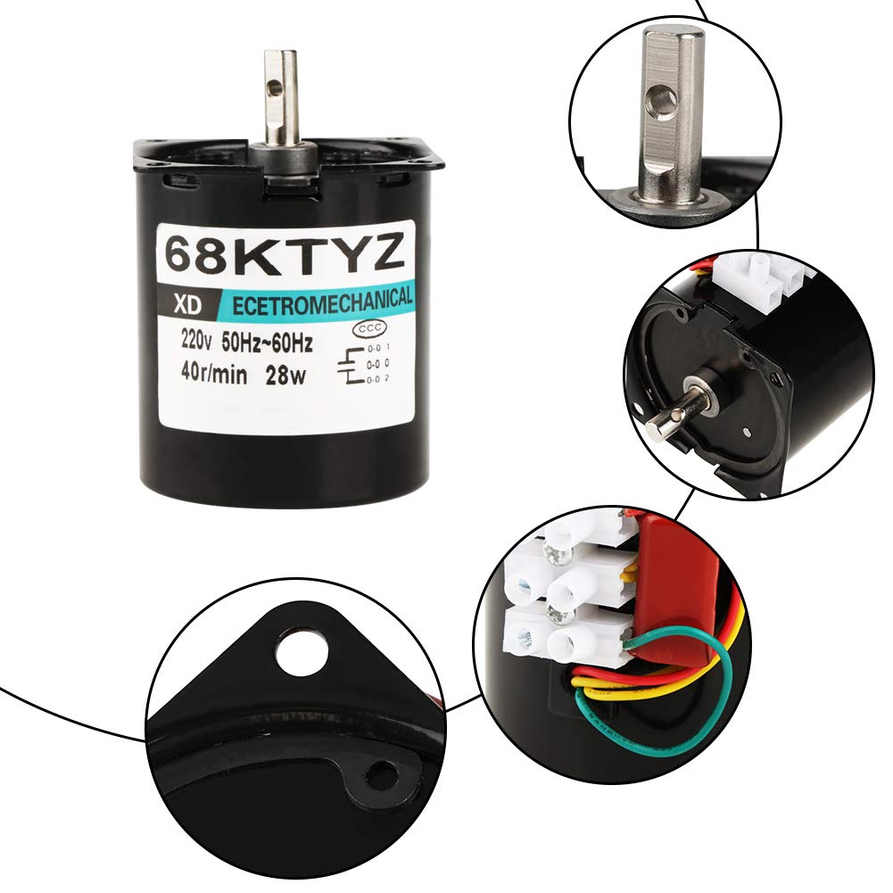 Motore Sincrono 68KTYZ AC 220V 28W Magnete Permanente a Bassa Velocità CW/CCW 5/10/15/40/50/60/80 RPM Coppia Elevata Artiglio-pole per Giradischi Giradischi(40 giri)
