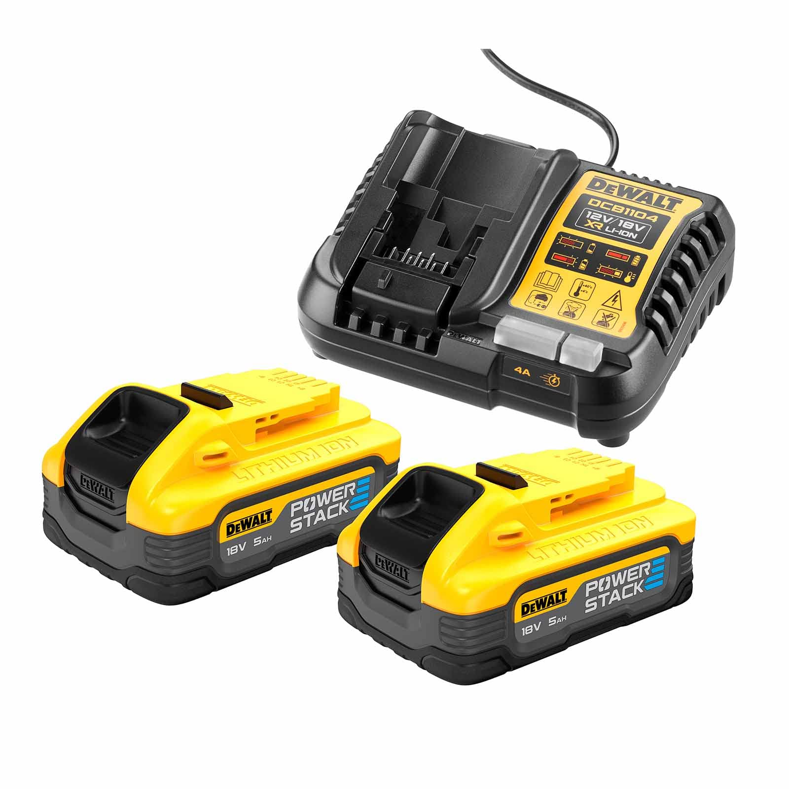 DEWALT Kit 2 Baterías compactas XR 18V POWERSTACK Li-Ion 5Ah y cargador per chi cerca qualità e praticità, per uso pratico e risultati affidabili