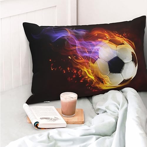 Miniatura 6 de Fundas de almohada de fútbol con estampado de fuego para deportes, para niños, niñas, mujeres, 30 x 20 pulgadas, fundas decorativas con cremallera