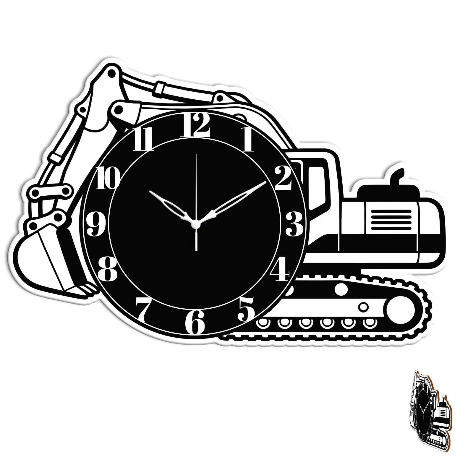 CONCHLERY 16 Inch Excavator Pattern Irregular Flat Printing Wall Clock Silent Non Ticking Clock, for Home Living Room Bedroom Kitchen Office Decor