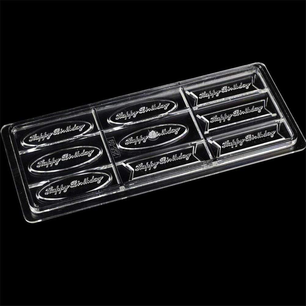 Valink Transparent 6 Holes Happy Birthday Shape Rectangle Polycarbonate Chocolate Molds, Plastic Chocolate Making Molds Baking Pan Candy Mould, Cake Pastry Bakeware Tray Decorative Tools Kitchen Baking Supplies