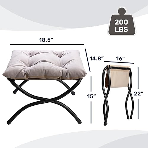 Miniatura 111 de HollyHOME Taburete reposapiés plegable de 15 pulgadas de alto, otomano plegable pequeño tapizado, taburete acolchado para sofá para silla perezosa,