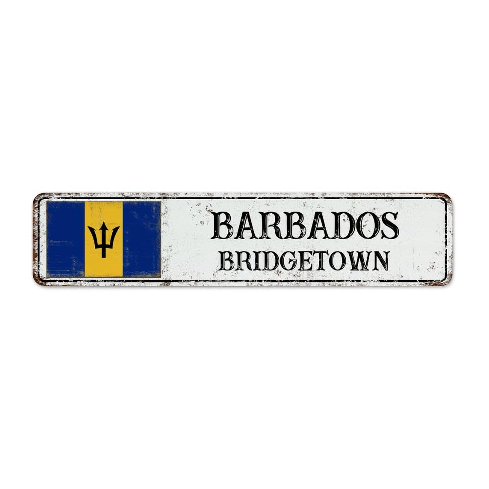 Autravelco Style-4 Barbados Flag City Street Fashion Chic Metal Sign Vintage Lounge Signs National Country Souvenir Road Wall Décor Garage Signs For Coffee Bar Bedroom Business 4X18 Inch