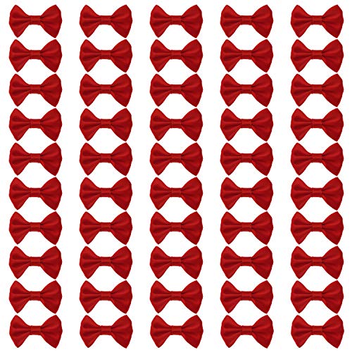 Shapenty Mini Satin Ribbon Bows Flowers Boutique for Sewing Scrapbook Baby Shower Wedding Christmas Gift Girls Dress Hair Accessories Crafting, 50PCS (Red, 3.6 x 2.5cm)