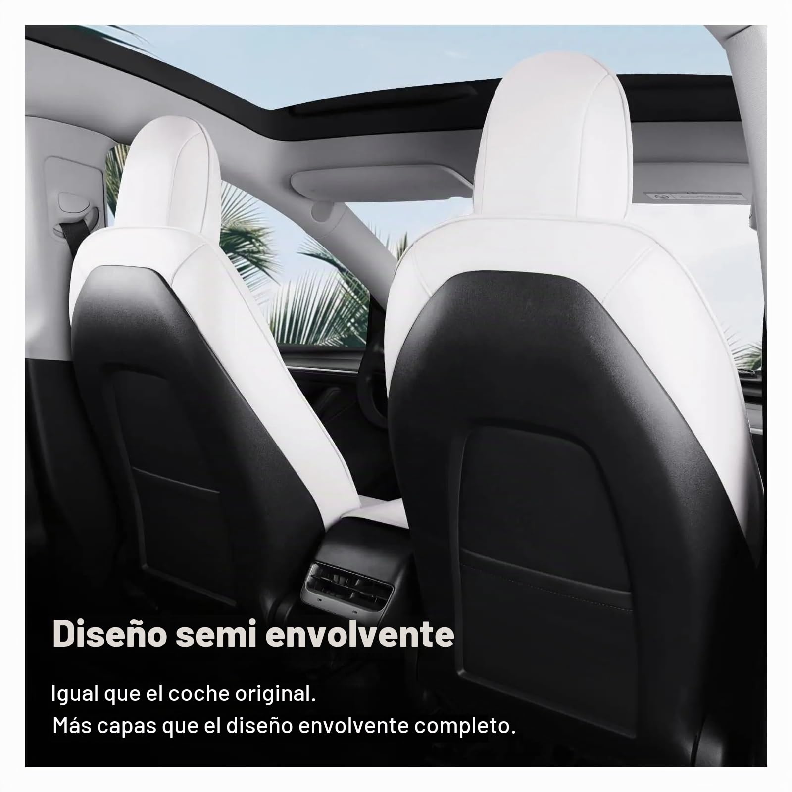 Juegos de funda de asiento Funda Cuero Para Asiento Coche Para Tesla Para Model Y 2020-2024, Protector Cojín, Juego Completo(Blanco)