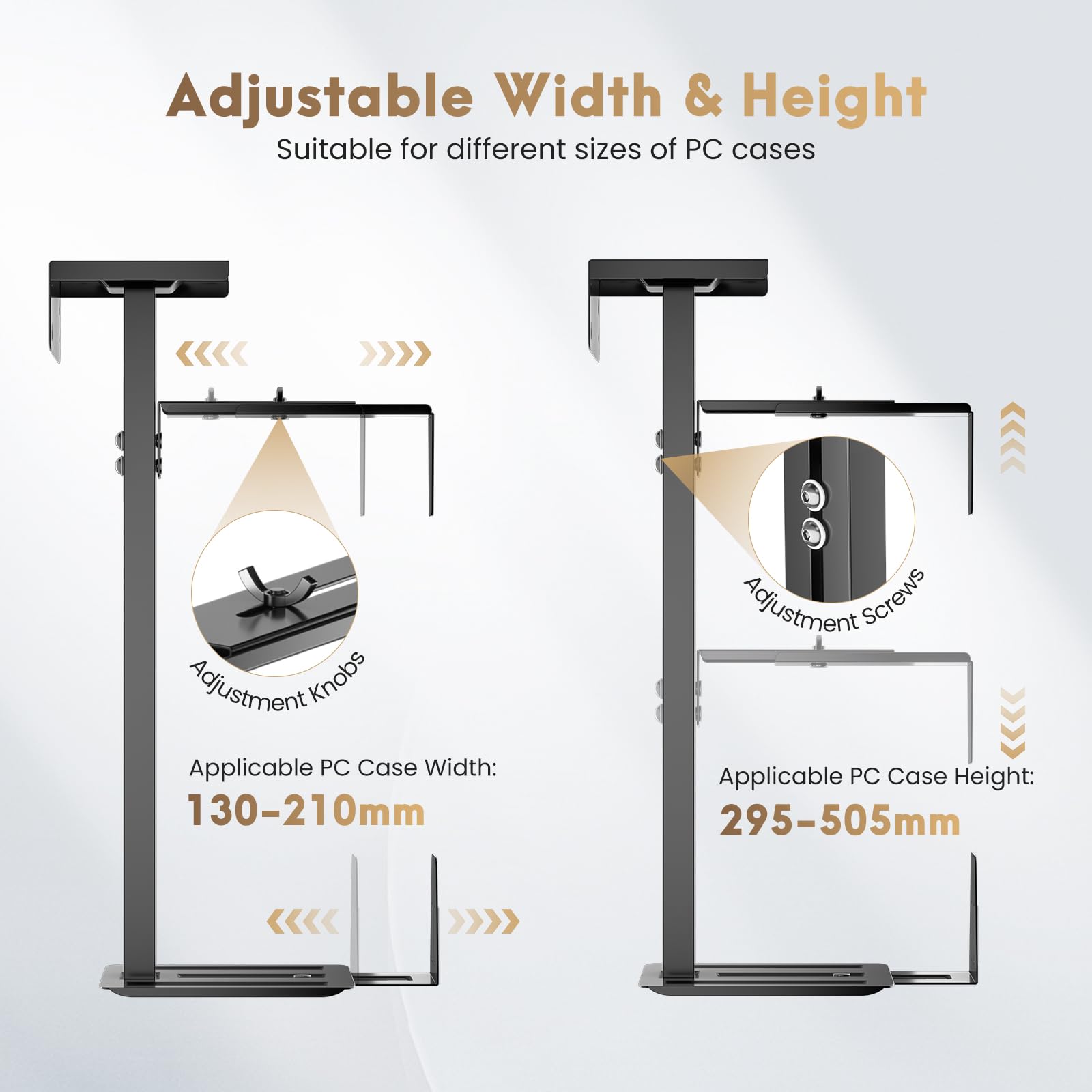 Soporte para PC debajo del escritorio, soporte de CPU ajustable con rotación de 360°, capacidad de carga de 15 kg/33 libras, 2 opciones de montaje (negro)