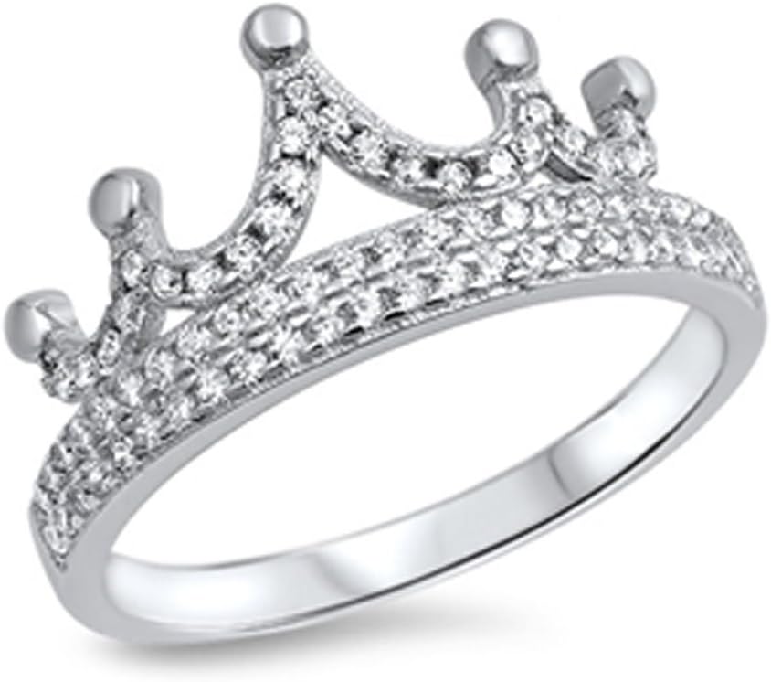Crown Tiara Cluster Clear CZ Queen Ring New .925 Sterling Silver Band Sizes 5-10