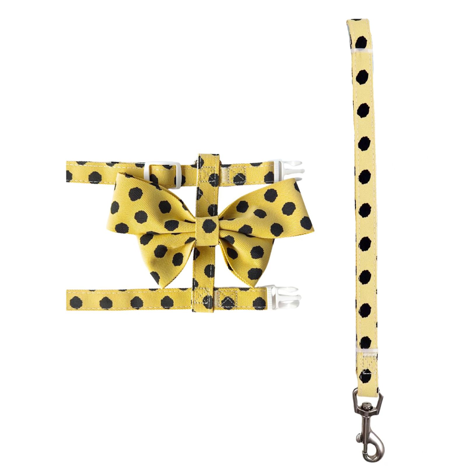 Polka Dot Bow Cat & Dog Harness and Lead Set - Escape Proof Adjustable Step-in Pet Vest Harness, No Pull Harness for Small Dogs Puppies Cats Kittens (Yellow, M)