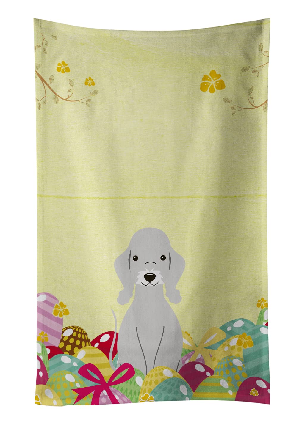 Toalla de cocina de perro Bedlington Terrier y huevos de Pascua azul multicolor