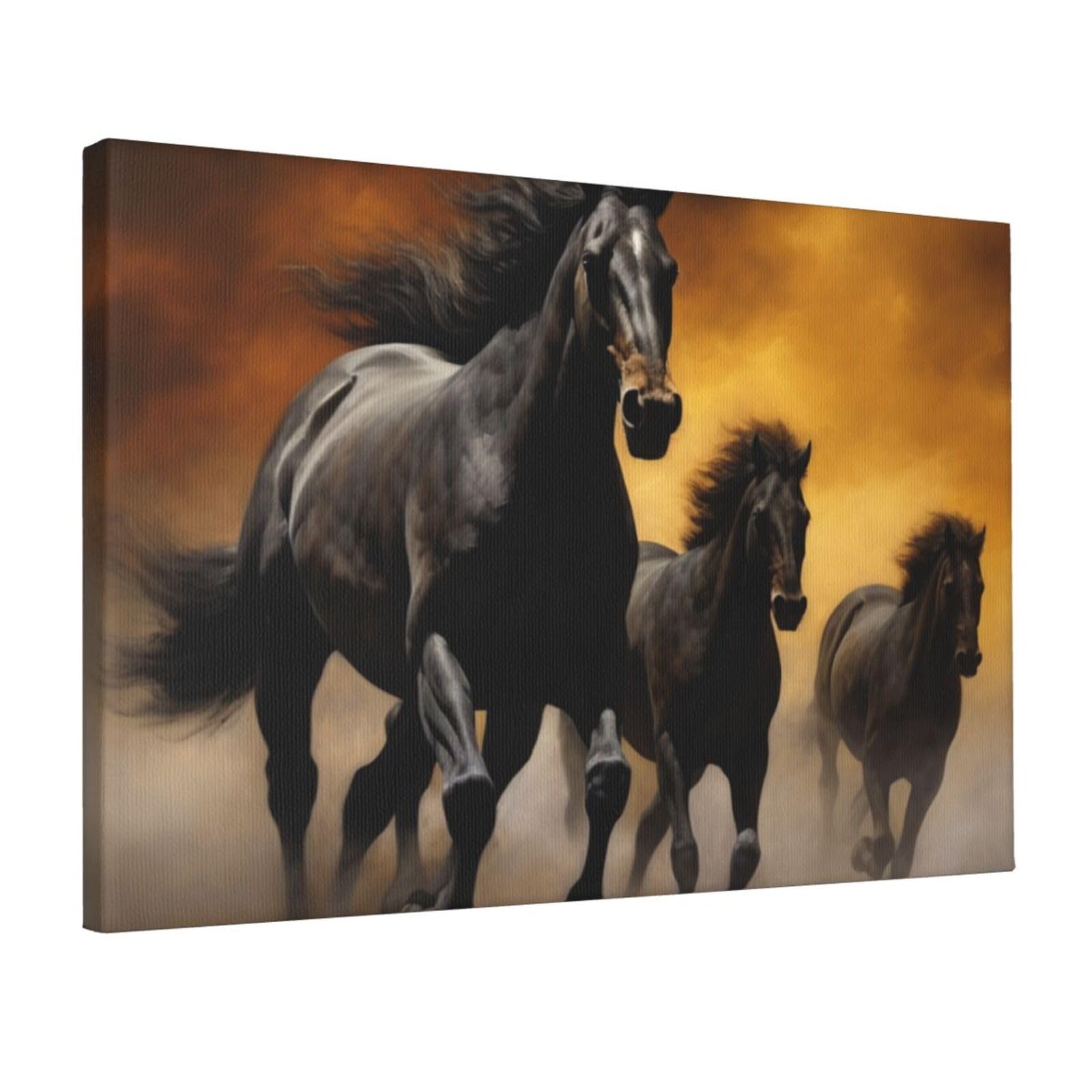 DWVTSLH Running Black Horses Poster Paintings Canvas Wall Art Bedroom Prints Home Decor Hanging Picture Modern Home Artworks Aesthetic for Living Room Office Wall Decor 12x18in Unframed