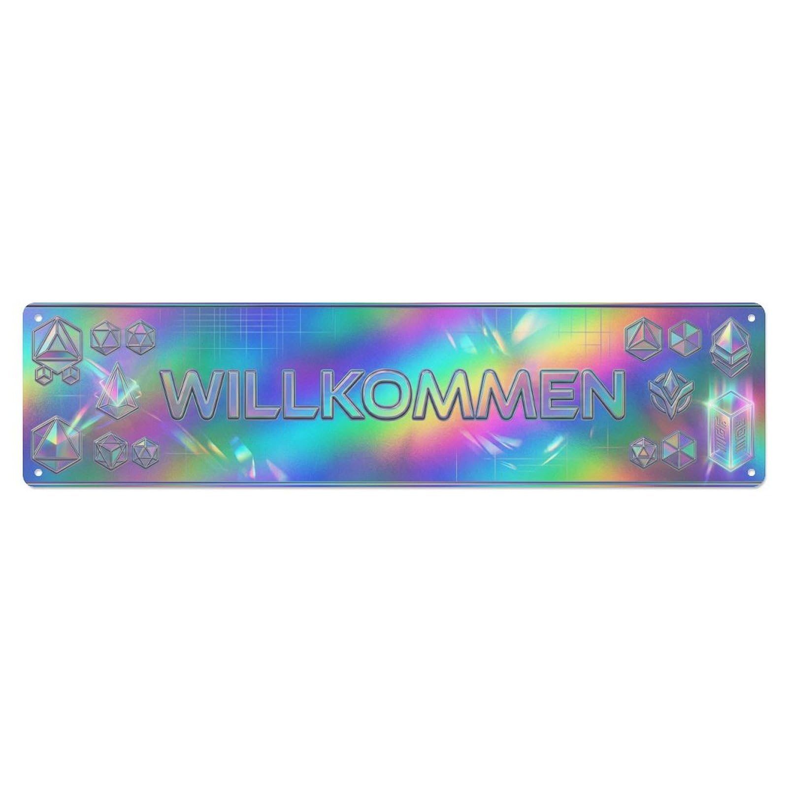 Holographic Rainbow Iridescent Futuristic Welcome Metal Tin Sign