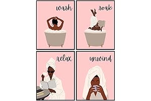 Powder Room Bathroom Decor Sets Pink Relax Soak Unwind Black Art for...