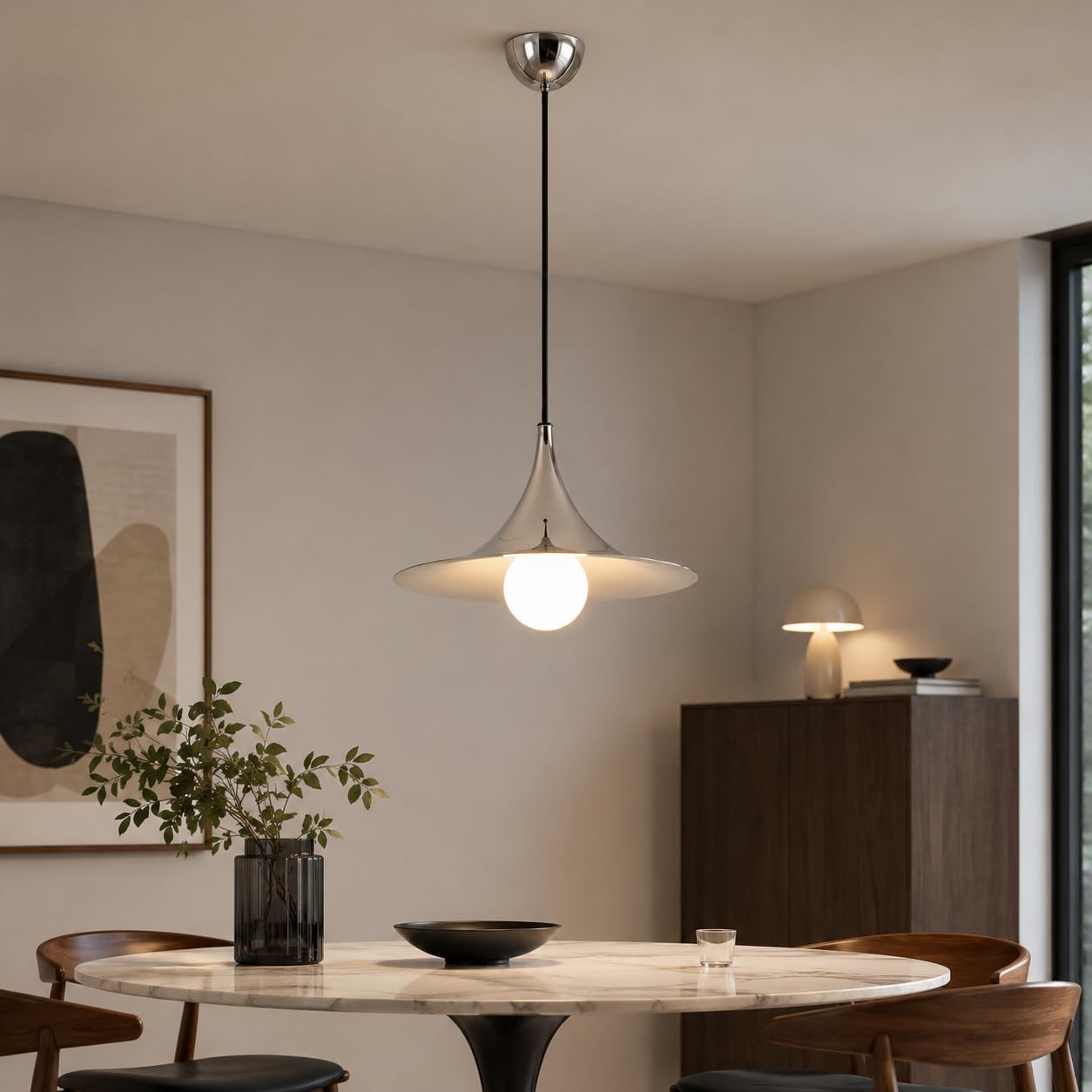 Alpinaluz Lampa Sufitowa Wisząca E14 Trąbka Metal Chromowany D30 cm