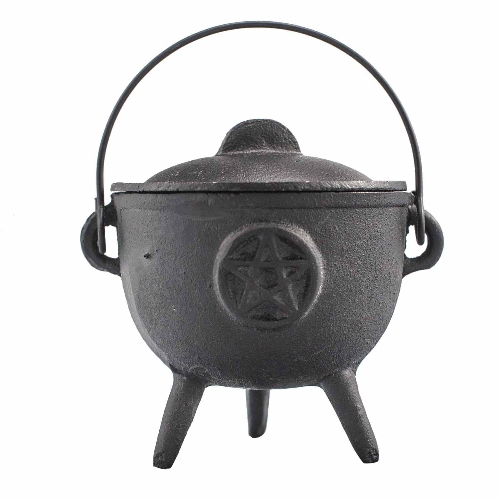 Chaudron en fonte, parfait pour la sorcellerie, les sorts d'énergie, l'autel d'Halloween, le païen et les rituels wiccans (Pentagon, 11 x 13 cm)