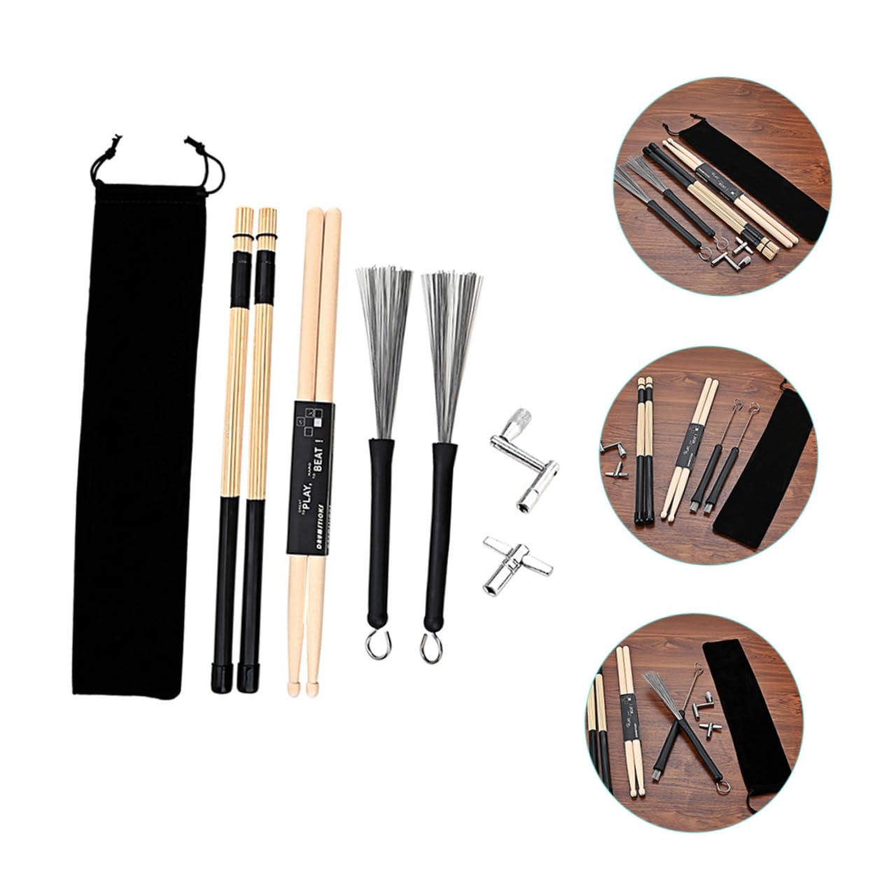 ibasenice 1set Bacchette Per Batteria Con Spazzole e Kit Di Accordatura Accessori Musicali Per Insegnanti e Musicisti Comodo Da Trasportare Con Borsa Per Conservazione