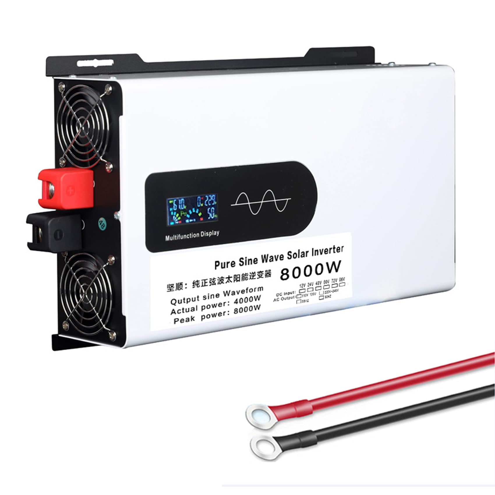 60v to 110v, Hybrid Solar Inverter 8000W DC 12V/24V/48V/60V/72V to 110V/230V AC Split Phase Inverter, For Emergencies, Hurricanes, Storms, Power Outages