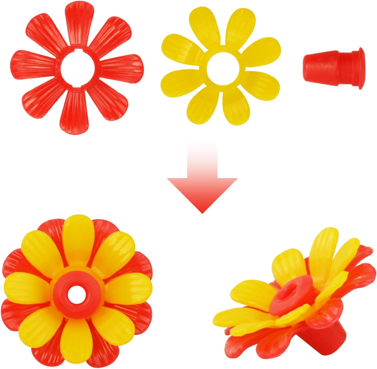 Flylin 30 Sets Hummingbird Feeders Replacement Flowers, Red+Yellow image 4