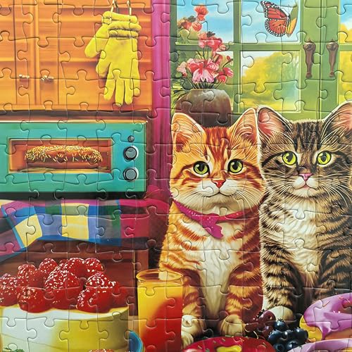Image of 300 Pieces Jigsaw Puzzles for Adults - Puzzles for Kids Ages 6-8 8-10 10-12 - Large Piece Puzzles for Seniors - Kitchen Kittens and Donuts